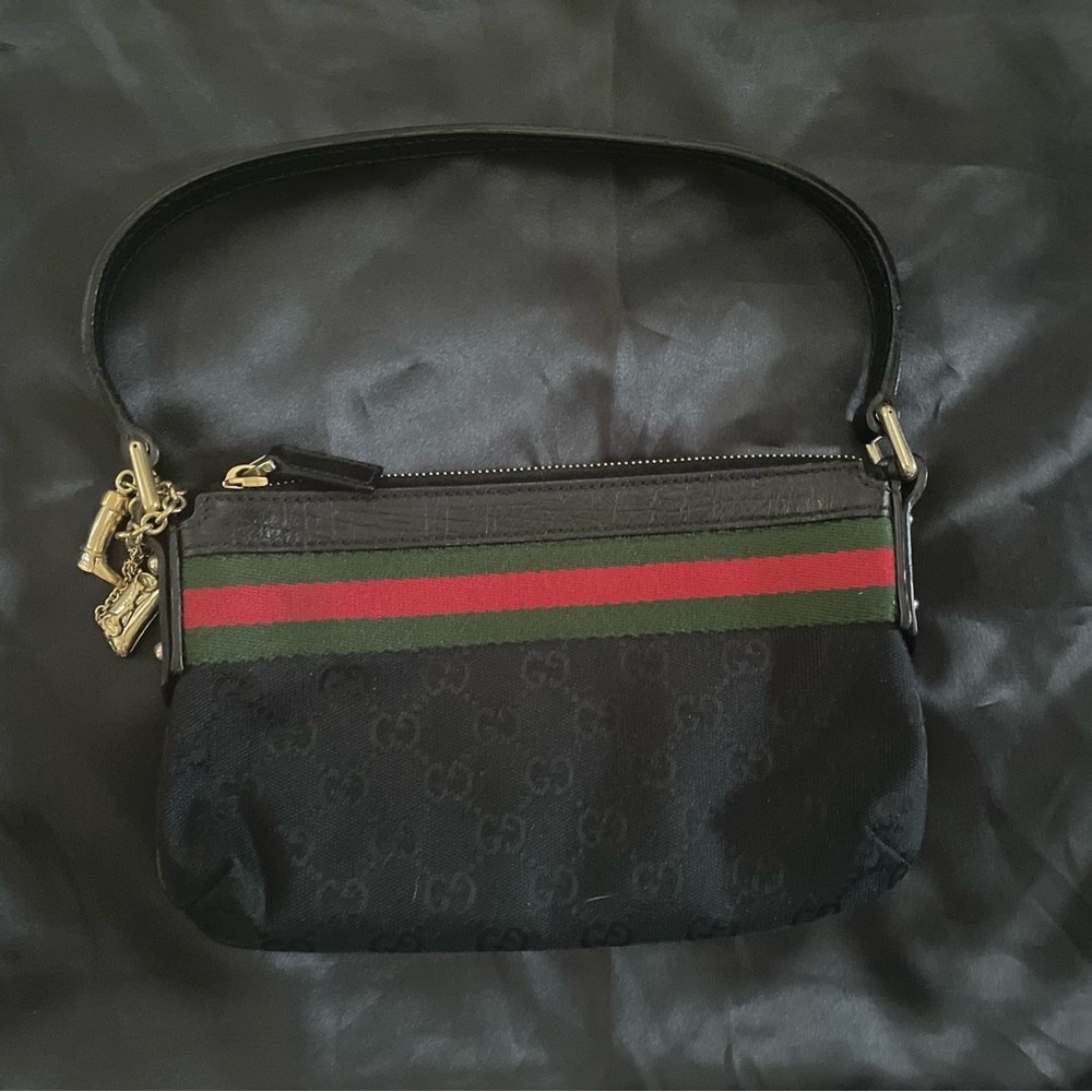 Gucci Black GG pochette and Green and red classic stripe